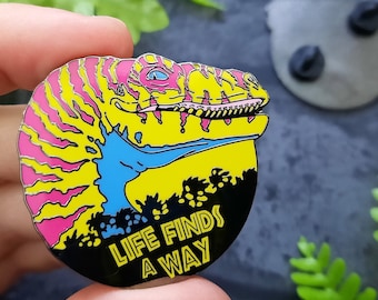 Pan Pride Dinosaur Enamel Pin: Life Finds A Way, LGBTQIA Gift