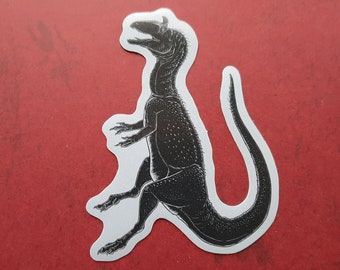 Cryolophosaurus Jurassic Dinosaur Sticker for Laptop, Vinyl Waterproof Sticker, Paleontology Sticker, Natural History, Monochrome Paleoart