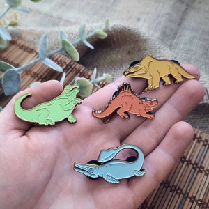 Crystal Palace Dinosaur Enamel Pin Set, Vintage Natural History, Victorian London Dinosaur Gifts, Paleontology Pins for Dinosaur Lovers