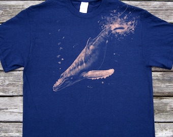 Humpback Whale Shirt, Hand Painted Tshirt, Bleach Art Shirts for Nature Lovers, Ocean Gifts for Surfers, Unique Gifts for Marine Biologists