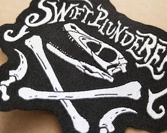 Velociraptor Patch for Jacket, Swift Plunderer, Pirate Patch, Skull and Crossbones, Adult Dinosaur Lover, Science Gifts, Embroidered Patch