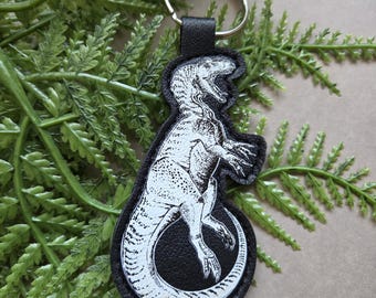 Allosaurus PU Leather Printed Keychain, Jurassic Dinosaur Bag Charm, Palaeontology Gifts for Adults