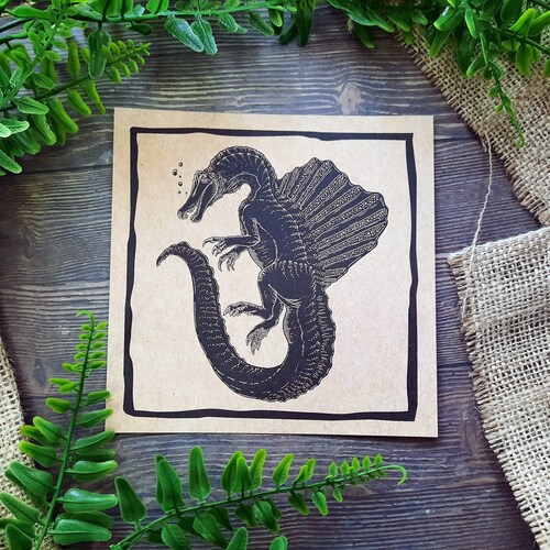 Spinosaurus-paleoart, dinosauruskunstprint, natuurhistorische illustratie, natuurdecor, paleontologiegeschenken, decor dinosaurussen voor volwassenen