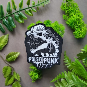 Dilophosaurus Paleo Punk Jacket Patches, Natural History Paleoart, Adult Dinosaur Lover, Science Gifts, Embroidered Patch