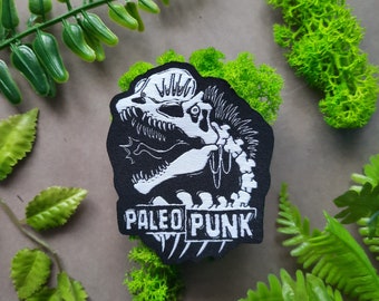 Dilophosaurus Paleo Punk Jacket Patches, Natural History Paleoart, Adult Dinosaur Lover, Science Gifts, Embroidered Patch