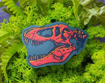 Tyrannosaurus Rex Skull Patch: Embroidered Iron-On Dinosaur Patch