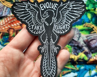 Archaeopteryx Feathered Dinosaur Patches for Jackets, Evolve Take Flight, Natural History Paleoart, Adult Dinosaur Lover, Science Gifts