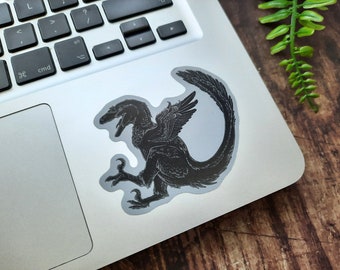 Deinonychus Feathered Dinosaur Sticker for Laptop, Vinyl Waterproof Sticker, Paleontology Sticker, Natural History, Velociraptor Paleoart