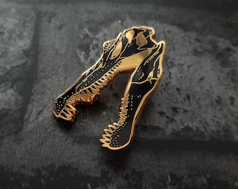 Épingle en émail de crâne de spinosaurus, insigne d'épingle de dinosaure, cadeau de dinosaure pour des adultes, épingles de paléontologie, fossile de dinosaure réaliste, histoire naturelle