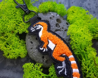 Sinosauropteryx Embroidered Keychain: Feathered Dinosaur Bag Charm