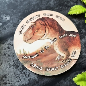 El T-Rex no podía tocar la hierba, calcomanía divertida de dinosaurio, calcomanía de dinosaurio para laptop, calcomanía de tocar la hierba, meme de paleontología, evolución