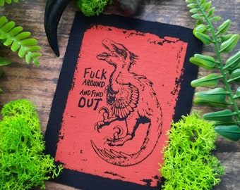 Utahtaptor Screen Printed FAFO Patch, Mess Around and Find Out Dinosaur Patches, Gadsden Flag Parody, Angry Leftist, Punk Jacket Patches