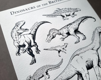 Dinosaurs of the British Isles Art Print, Dinosaur Paleoart, Natural History Illustration, Paleontology Gifts, Dinosaurs for Adults