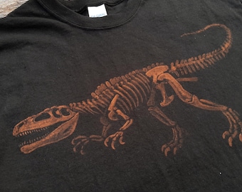 Giganotosaurus Hand Painted TShirt, Dinosaur Skeleton Shirt, Dinosaur Shirt for Adults, Paleontology Shirt for Men, Earthcore Clothing