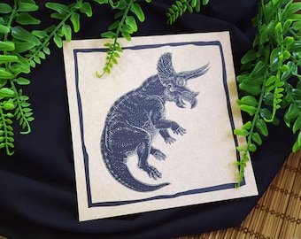 Impression d'art tricératops : illustration paléoart sur papier cartonné Kraft