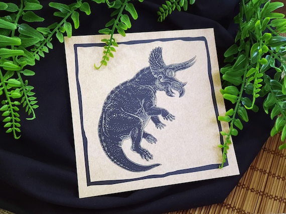 Triceratops Art Print: Paleoart Illustration on Kraft Card Stock