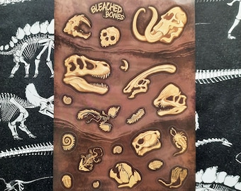 Dinosaur Fossil Sticker Sheet, Geology Stickers, Fossil Hunting, Paleontology Merch, Jurassic Dinosaur Stickers, Cambrian, Laptop Stickers