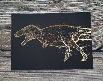 Tyrannosaurus Rex Illustration - Gold Foiled Dinosaur Art Print - Natural History Paleo Art