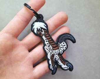 Raptor Talons Embroidered Keychain, Feathered Dinosaur Bag Charm, Velociraptor Claws