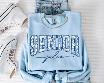 Custom Senior 2026 Chinoiserie Sweatshirt,Floral Senior 2026 Gift,Personalized Class of 2026 Blue Bow Coquette Sweatshirt,Toile De Jouy Grad