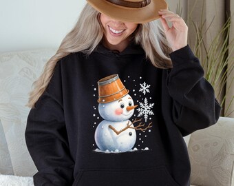 Cute Winter Snowman Hoodie,Snowman Women Hoodie,Winter Lover Holiday Hoodie,Merry Xmas Gift,Vintage Sonwman Hoodie,Womens Holiday Sweater