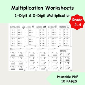Multiplication Worksheets – 1-Digit and 2-Digit Multiplication – A4 Printable PDF with Answer Key