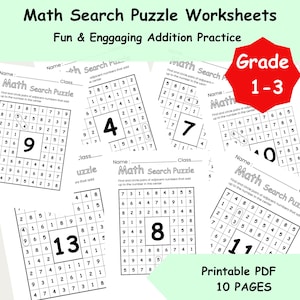 Math Search Puzzle Worksheets | Printable Number Puzzle Game for Kids | Fun Math Activity PDF for Grades 1-3