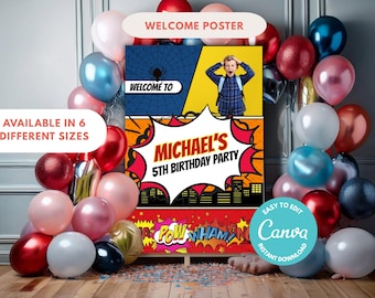 Spidey and Friends Welcome Sign: Kids Birthday Party Poster (Digital Download