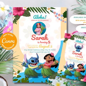Convite de aniversário Lilo e Stitch | Modelo personalizado de Lilo e Stitch | Convite editável de Lilo e Stitch