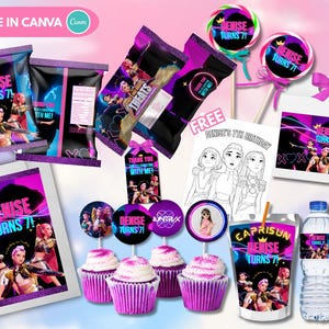 9-in-1 Kpop Demon Hunters-verjaardagsfeestbundel met kleurplaat | Afdrukbare feestdecoraties | Digitale download | Kpop-feestje