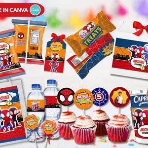 9 in 1 Spidey and Friends Birthday Party Bundle | Editable Canva Party Favor