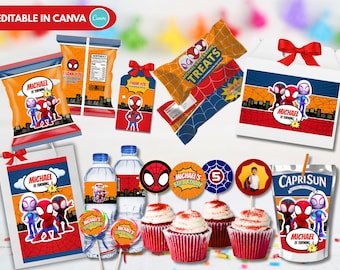 9 in 1 Spidey and Friends Birthday Party Bundle | Editable Canva Party Favor