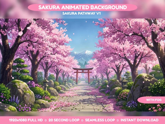 Animated Japanese Cherry Blossom Pathway: Mount Fuji, Sakura (MP4 Digital Download)