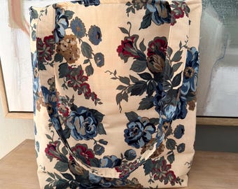 Vintage Floral Tote Bag | Handmade Medium Market Tote | Repurposed Vintage Fabric Shoulder Bag | Cottage Floral Everyday Tote