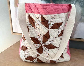 Vintage Quilt Tote Bag | Handmade Patchwork Tote | One of a Kind Quilted Shoulder Bag | Repurposed Textile Market Tote