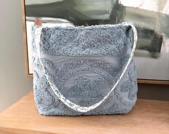 Vintage Chenille Large Market Tote Bag | Handmade Floral Shoulder Bag | Repurposed Bedspread Tote | Cottage Style Everyday Bag
