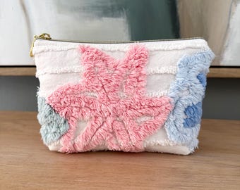 Vintage Chenille Everyday Pouch | Pink Floral Zipper Pouch | Handmade Cosmetic Bag | One of a Kind Vintage Fabric Pouch