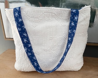 Large Market Tote | Handmade RepurposedVintage Chenille Tote Bag | Repurposed Vintage Fabric | Farmers Market Bag | One of a Kind
