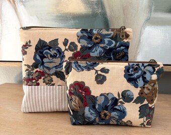 Vintage Floral Pouch Set | Handmade Zipper Pouches | Carryall & Everyday Pouch Set | Repurposed Fabric Bags | One of a Kind