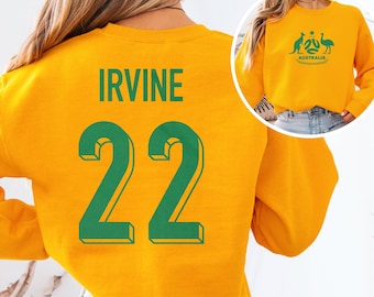 Irvine #22 Australia Inspired Jersey Logo Style Graphic Tee, 2-Sided Star Player Fans Tribute, Soccer World Tournament Gift Unisex T-Shirt