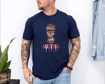 Austria Patriotic Soccer Highlights Inspired Graphic Tee, Splash Cup Style Silhouette Football Fan Design, 2026 World USA Unisex T-Shirt
