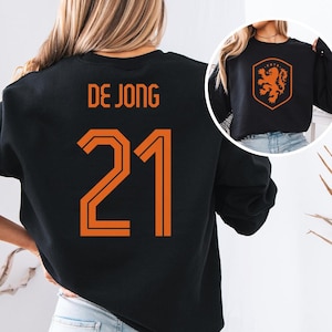 De Jong #21 Netherlands Inspired Jersey Style Graphic Tee, 2-Sided Star Player Tribute For Fans, Soccer World Tournament Gift Unisex T-Shirt