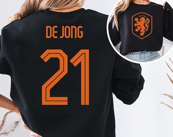 De Jong #21 Netherlands Inspired Jersey Style Graphic Tee, 2-Sided Star Player Tribute For Fans, Soccer World Tournament Gift Unisex T-Shirt