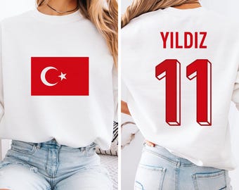 Yildiz #11 Turkiye Inspired Jersey Logo Style Graphic Tee, 2-Sided Star Player Tribute for Fans, Soccer World Tournament Gift Unisex T-Shirt