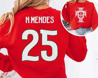 Mendes #25 Portugal Inspired Jersey Logo Style Graphic Tee, 2-Sided Star Player Fans Tribute, Soccer World Tournament Gift Unisex T-Shirt