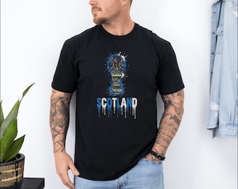 Scotland Patriotic Soccer Highlights Inspired Graphic Tee, Splash Cup Style Silhouette Football Fan Design, 2026 World USA Unisex T-Shirt