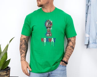 Norway Patriotic Soccer Highlights Inspired Graphic Tee, Splash Cup Style Silhouette Football Fan Design, 2026 World USA Unisex T-Shirt