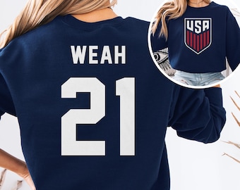 Weah #21 USA Inspired Jersey Logo Style Graphic Tee, 2-Sided Star Player Tribute for Fans, Soccer World Tournament Gift Unisex T-Shirt