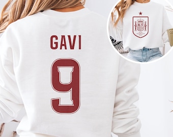 Gavi #9 Spain Inspired Jersey Logo Style Graphic Tee, 2-Sided Star Player Tribute for Fans, Soccer World Tournament Gift Unisex T-Shirt