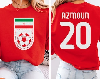 Azmoun #20 Iran Inspired Jersey Logo Style Graphic Tee, 2-Sided Star Player Tribute for Fans, Soccer World Tournament Gift Unisex T-Shirt